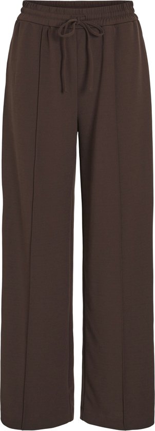Bruine wijde broek met trekkoord en rechte pijpen.