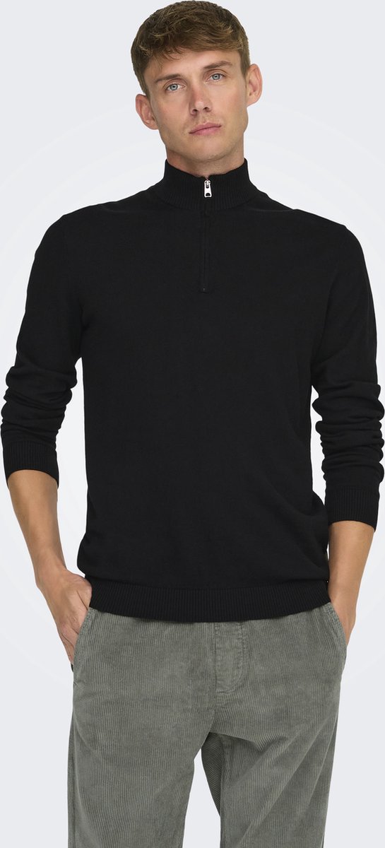 Only & Sons Trui Onsloui Reg 12 Mel Half Zip Knit No 22030094 Black Mannen Maat - S