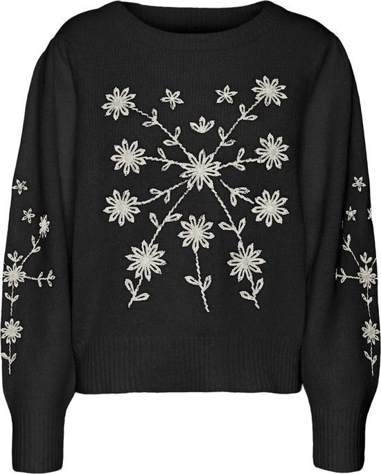 Vero Moda Trui Vmgaia Ls O-neck Embroidery Pullove 10314221 Black/w. Birch Dames Maat - S