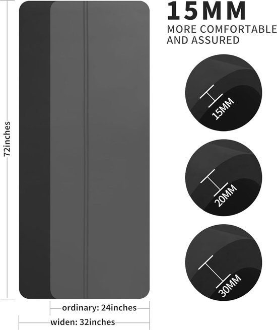 Antislip Grote Yogamat - 15mm Dikke Fitnessmat voor Yoga, Pilates en Grondoefeningen met Draagtas — afbeelding 2