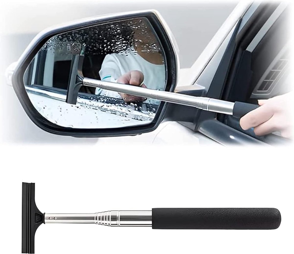 NINESPRING 2 stuks autoruitwisser, Intrekbare zijspiegelwisser, Mini autoruitwisser voor achteruitkijkspiegel, Autoruitwisser voor douche en badkamer, Uitreklengte tot 98 cm
