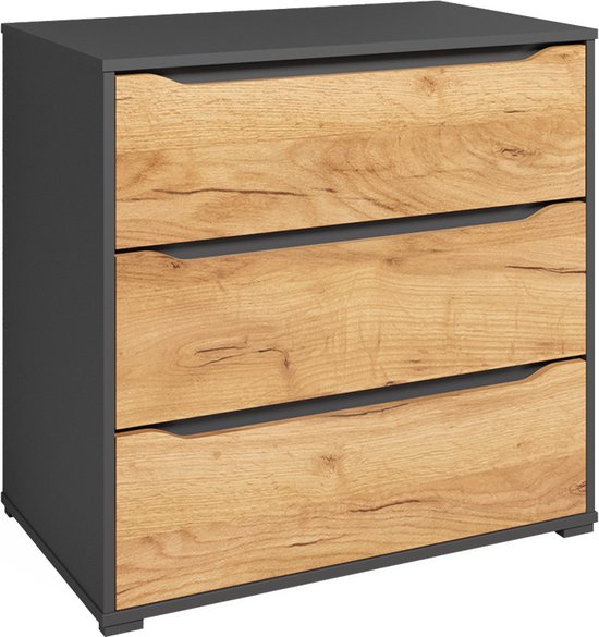 Vicco Commode Ruben, Chêne puissant or/Anthracite, 80 x 77,6 cm avec tiroirs