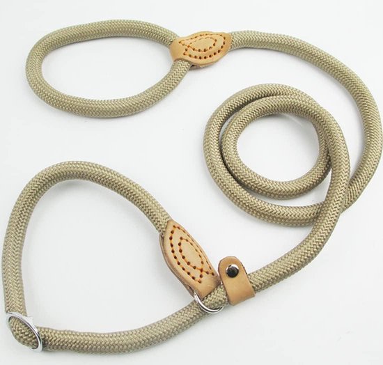 Retrieverlijn grijs/Jachtlijn/Sliplijn/Moxonlijn Sporty | robuuste hondenriem gemaakt van touw met geïntegreerde halsbandje | 6mm | met echte herten hoorn stop