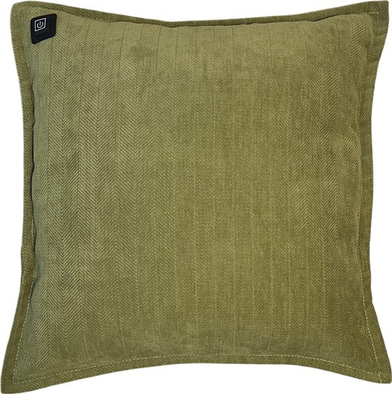 Warmpi® Draadloos Warmtekussen incl Warmpi® Powerbank (10.000mah) - Chenille Groen - Elektrisch Verwarmd sierkussen heeft ook kabel van 3m voor opwarming via stopcontact of USB Poort - 3 standen - Afmeting 45x45cm - oplaadbaar infrarood kussen