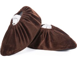 3 paar wasbare overschoenen, herbruikbare antislip overschoenen, superzachte verdikte overschoenen, antislip en slijtvaste binnenvoethoezen voor thuis, computerruimte en dagelijks gebruik (Volwassenen, 36-42) - Volwassen donkerbruin - 31cm