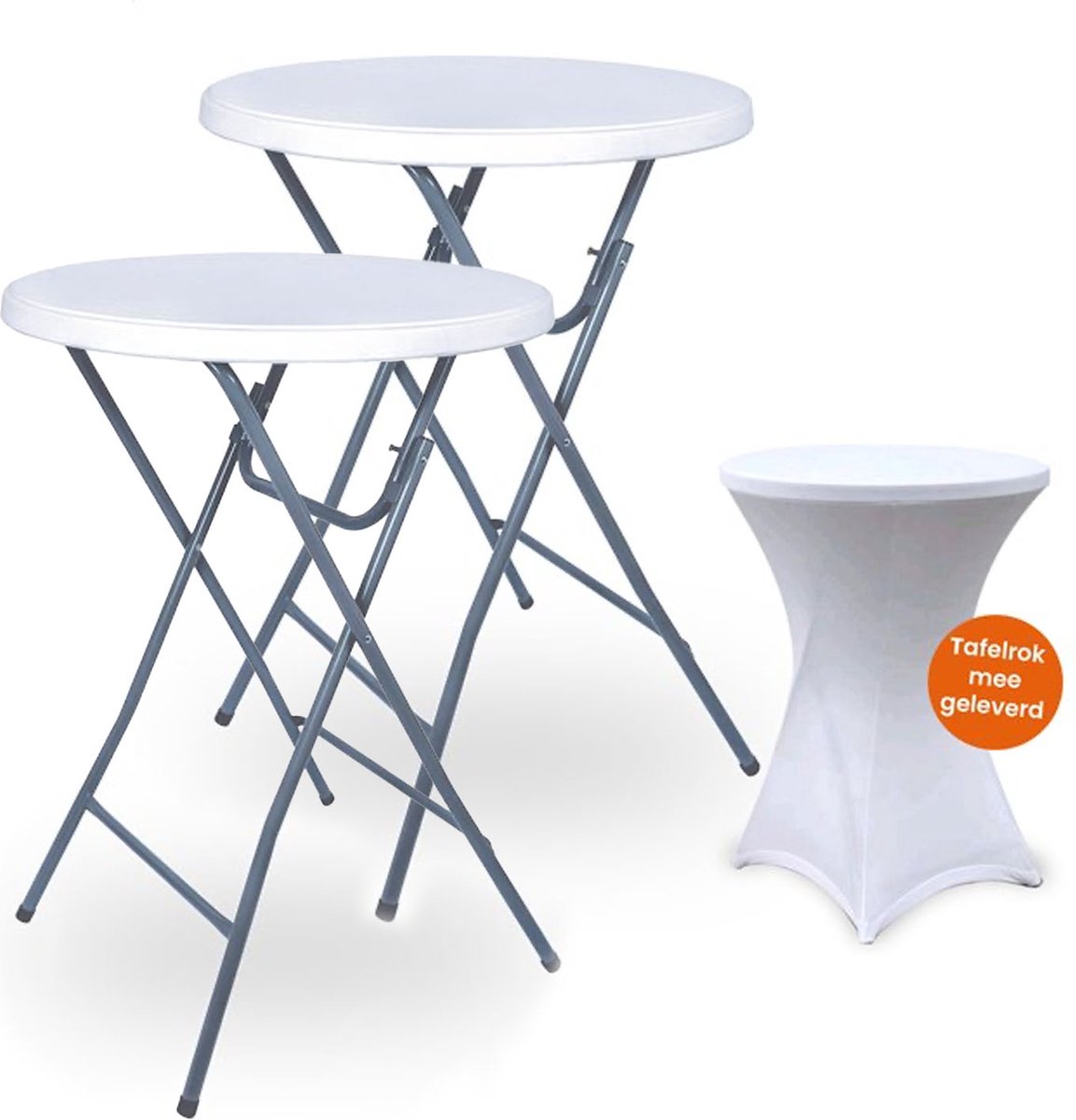 Goliving Statafel – 2 Stuks – Inclusief Statafelhoes – Statafelrok – Inklapbaar – Stevige partytafel – Voor binnen en buiten – Draagvermogen 50kg – Ø80 x 110 cm – 8,5 kg – Wit