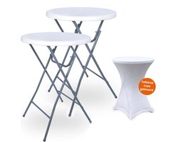 Goliving Statafel – 2 Stuks – Inclusief Statafelhoes – Statafelrok – Inklapbaar – Stevige partytafel – Voor binnen en buiten – Draagvermogen 50kg – Ø80 x 110 cm – 8,5 kg – Wit