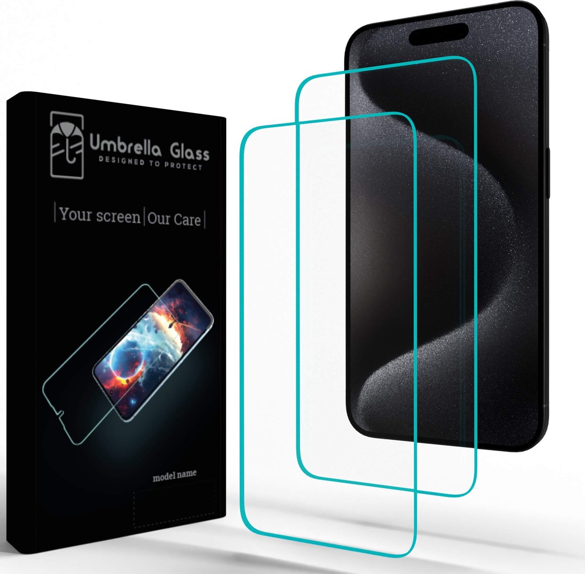 Umbrella Glass Screenprotector - Geschikt voor iPhone 15 Plus - 15 Pro Max - A+ glass clear 0,33mm - 2.5D - 9H