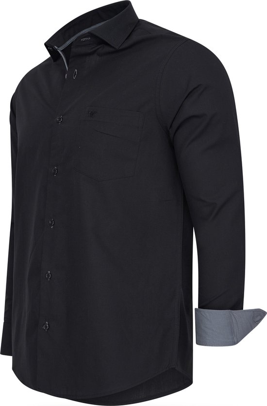 Cappuccino Italia - Heren Overhemden Stretch Overhemd Milano - Zwart - Maat XXL