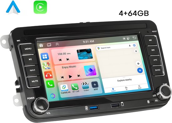 Boscer® Autoradio - Geschikt voor Volkswagen, Skoda & Seat - Apple Carplay & Android Auto - Android 13 - 4+64GB - 7 Inch HD Touchscreen - Bluetooth, USB, Wifi & MP5 - Navigatiesysteem - Achteruitrijcamera & Microfoon - 2025 Model