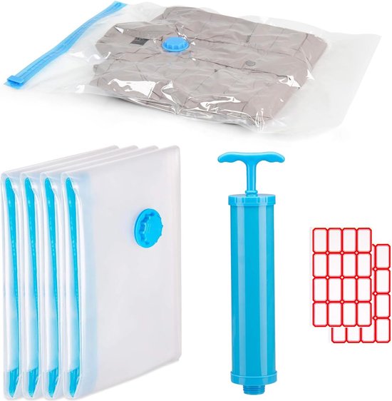 HGMD Vacuumzakken voor kleding en dekbedden - 13 Stuks - 4 Maten - 12 Vacuüm opbergzakken inclusief handpomp - Vacumeerzakken