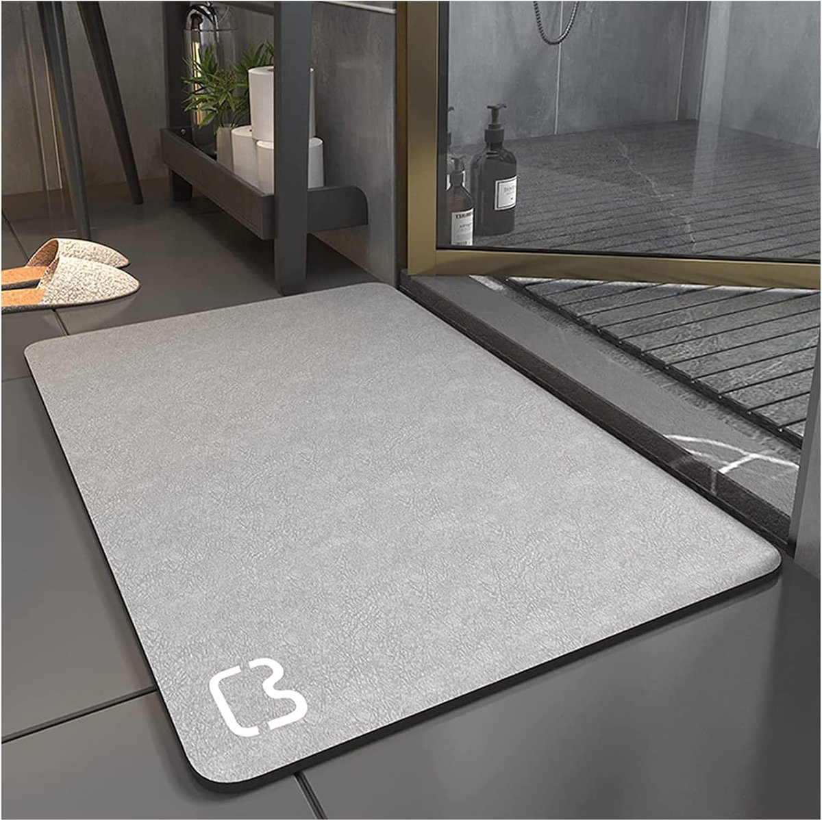 Diatomeeënbadmat - Waterabsorberend, Antislip, Duurzaam - 1 stuk - Grijs - Diatomeeëngrondstof - 60x40 cm
