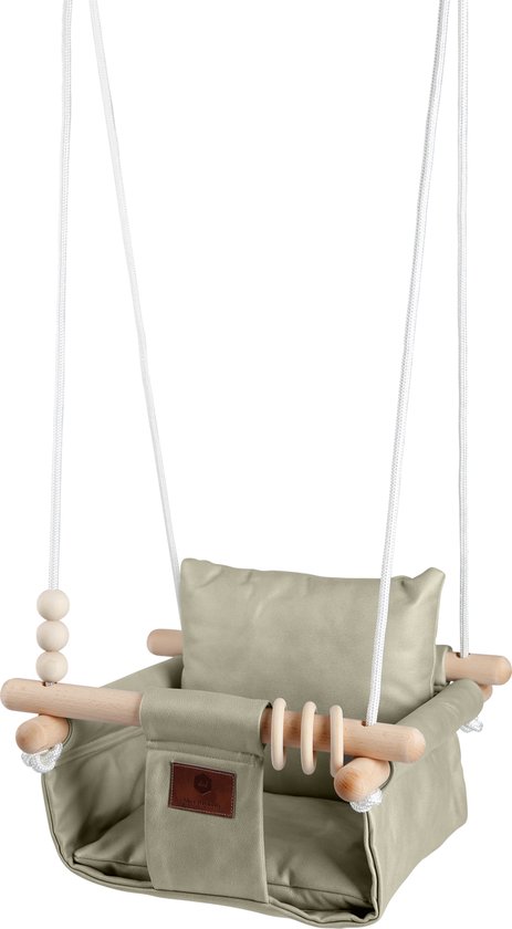 Luxe Baby / Kinder Schommel voor binnen of buiten! - Baby Swing Beige - Schommelstoel inclusief Zachte Kussens, Veiligheidsriem en Bevestigingsmaterialen - Gemonteerd Verzonden! BEKEND VAN TV!