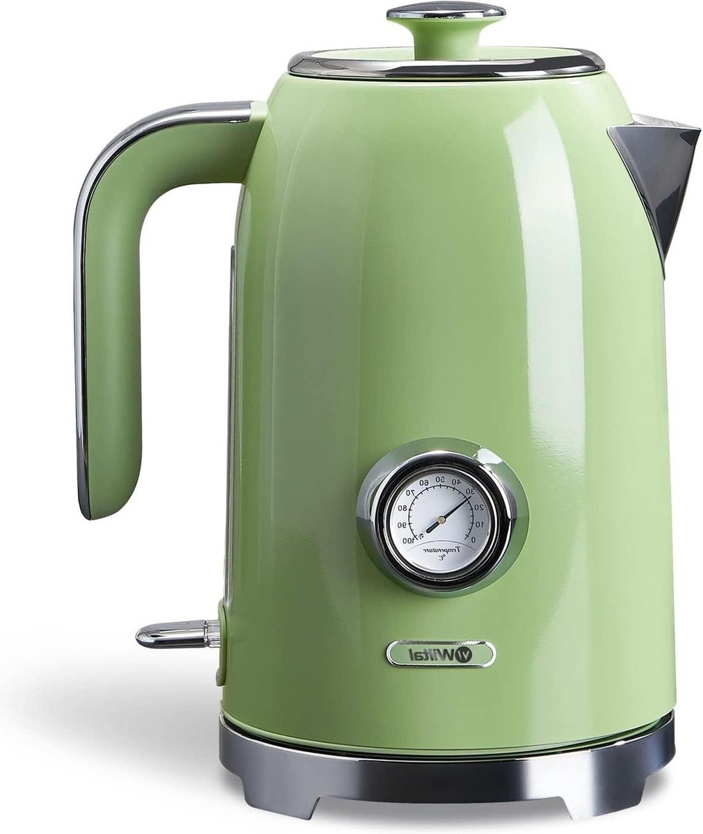 Retrostijl waterkoker 17l 2200W roestvrij staal broodrooster set combineren - watertemperatuurweergave externe waterniveau-indicator vintage retrogroen