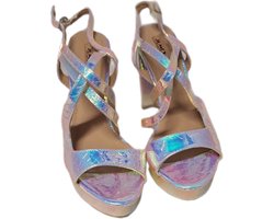 JUMEX-EROTISCHE PUMP-SILVER-BLOKHAK 9 CM-ZOOL 2CM-LEDERLOOK-39