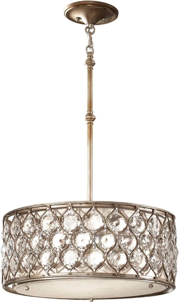 Landelijke Hanglamp - Steady Lighting - Glas - Landelijk - E27 - L: 46cm - Voor Binnen - Woonkamer - Eetkamer - Zilver