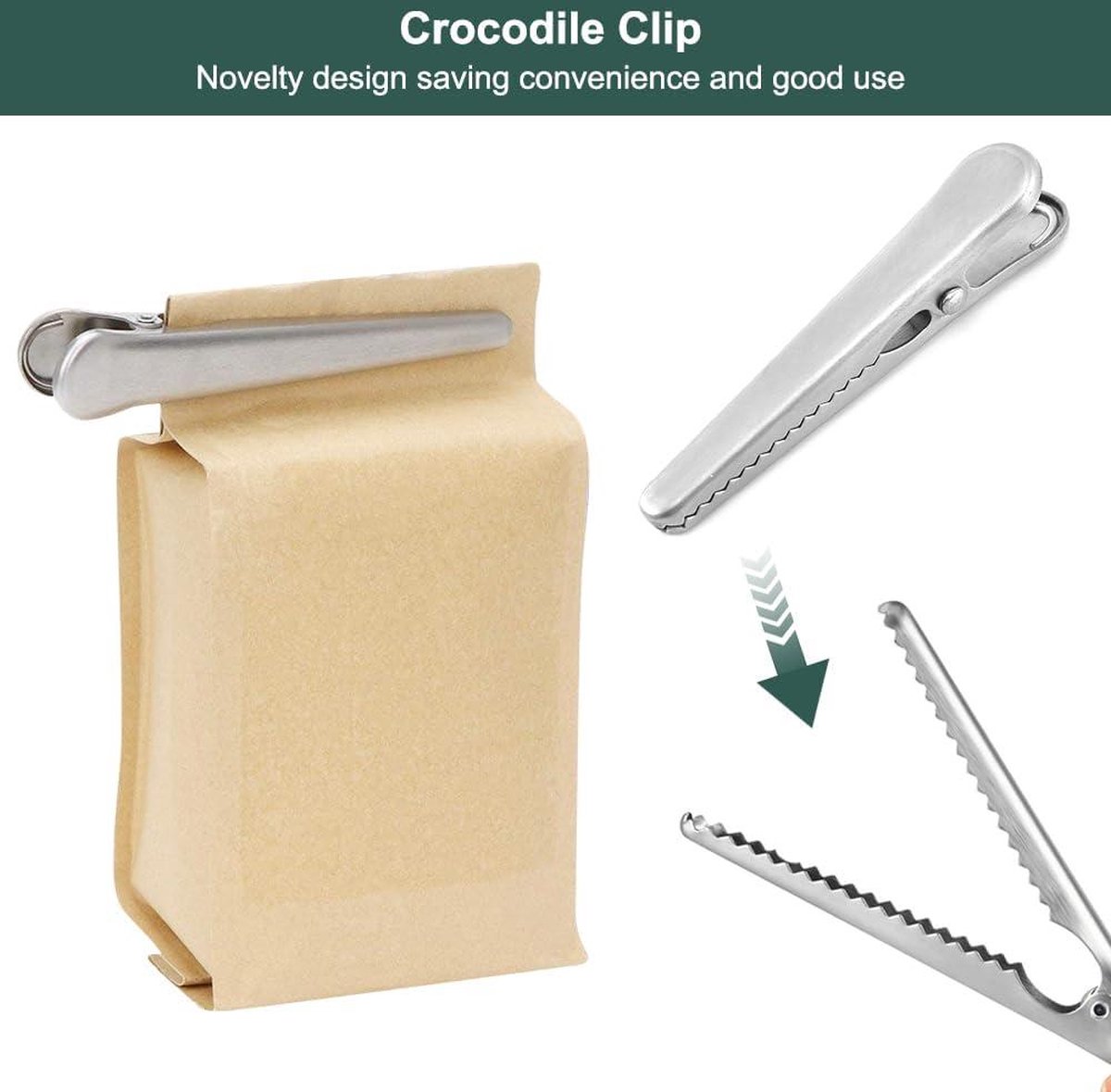 TETEWEVER 12 stuks sluitclips, roestvrij staal, clips voor zakjes, herbruikbaar, sluitklemmen, 2 maten, 8 cm en 11,5 cm