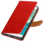 Zakelijke Book Case Telefoonhoesje Geschikt voor de Sony Xperia C6 - Portemonnee Hoesje - Pasjeshouder Wallet Case - Rood