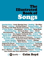 Boekomslag met titel 'The Illustrated Book of Songs' in witte letters op een blauwe achtergrond. Daaronder een lijst met onderwerpen. 'Colm Boyd' staat rechtsonder.