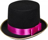 Zwarte hoge hoed met roze rand voor heren