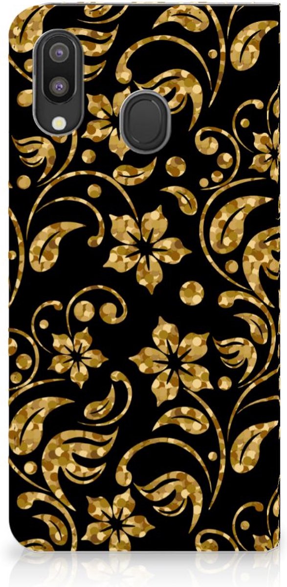 Samsung Galaxy M20 Smart Cover Gouden Bloemen