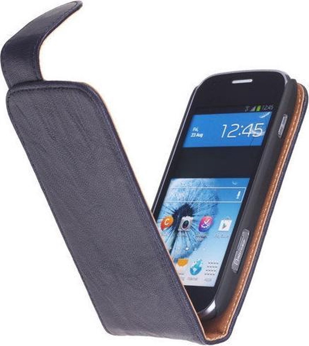 Polar Echt Lederen Navy Blue HTC One Mini Flipcase Hoesje - Cover Flip Case Hoes