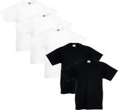 5 x Fruit of the Loom Original Kids T-shirt wit/zwart maat 104