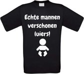 Echte mannen verschonen luiers T-shirt maat S zwart