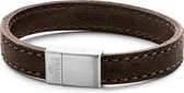 Frank 1967 7FB-0203 - Heren armband met staal element - leer - lengte 21 cm - donkerbruin
