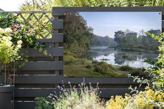 Sunrise by the river in the Chitwan National Park in Nepal Garden poster 180x120 cm - Toile de jardin / Toile d'extérieur / Peintures d'extérieur (décoration de jardin) XXL / Groot format!