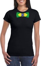 Zwart t-shirt met Braziliaanse vlag strikje dames - Brazilie supporter L