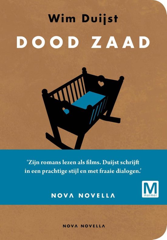 Boek "Dood Zaad" van Wim Duijst. Een zwart wiegje met een blauw matrasje, met de tekst "Wim Duijst DOOD ZAAD" en een recensie.
