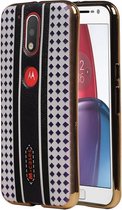 M-Cases Bruin Paars Ruit Design TPU hoesje voor Motorola Moto G4 / G4 Plus