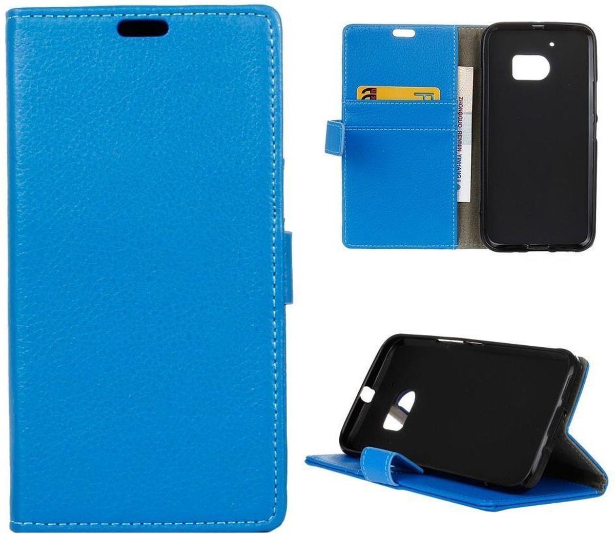 Litchi cover blauw wallet case hoesje HTC 10