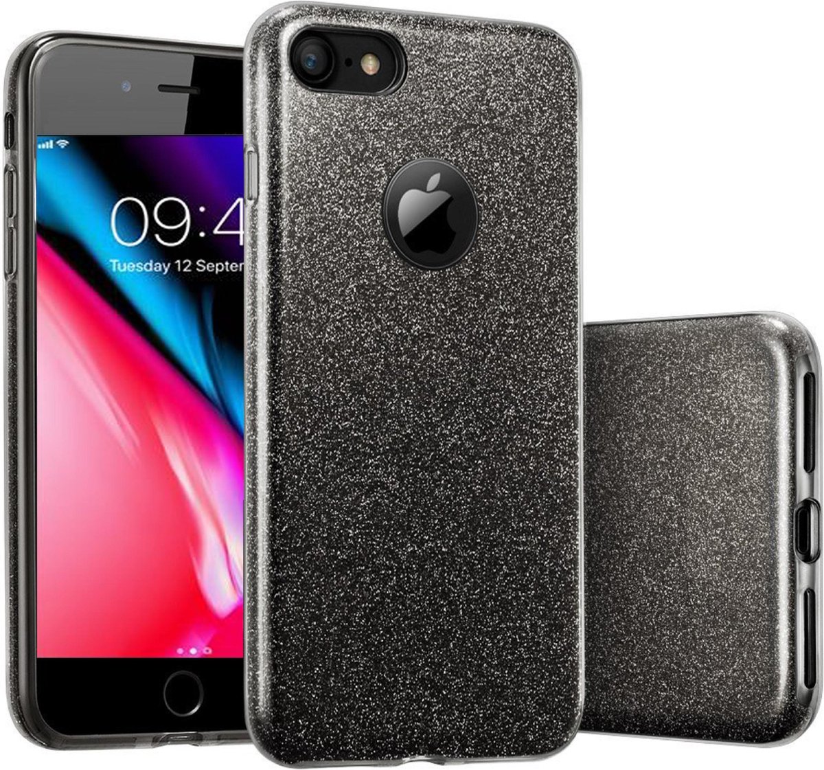 Hoesje geschikt voor iPhone SE 2022 / 2020 / 8 / 7 - Siliconen Case Glitter Zwart