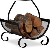 Relaxdays houtmand zwart - brandhout mand metaal haardhout opslag met greep - rustiek +