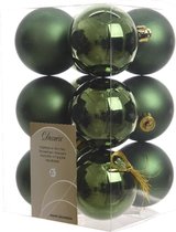 12 stuks Kerstbal plastic glans-mat diameter 6cm Dennen groen KSD