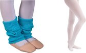 Ballet Beenwarmer turkoise 8cm en Balletmaillot Wit - 4-6 - Maat 104-116