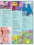 Gekleurde poppen, cartoon van mensen op fietsen, badmeester, vakantiefoto's.