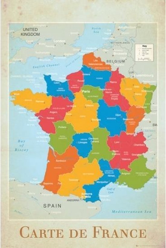 Italiaans silhouet Portiek Poster Frankrijk landkaart 61 x 91,5 cm | bol.com