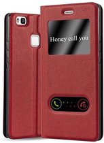 Cadorabo Hoesje geschikt voor Huawei P9 LITE 2016 / G9 LITE in SAFRAN ROOD - Beschermhoes met magnetische sluiting, standfunctie en 2 kijkvensters Book Case Cover Etui