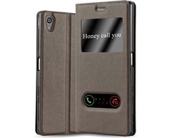 Cadorabo Hoesje geschikt voor Sony Xperia Z5 PREMIUM in STEEN BRUIN - Beschermhoes met magnetische sluiting, standfunctie en 2 kijkvensters Book Case Cover Etui