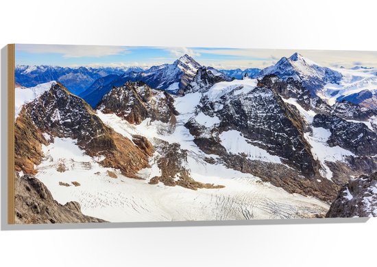 Hout - Laag Sneeuw op Berglandschap - 100x50 cm - 9 mm dik - Foto op Hout (Met Ophangsysteem)