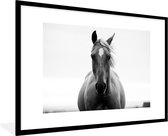 Fotolijst incl. Poster - Paard - Zwart - Wit - Portret - 120x80 cm - Posterlijst