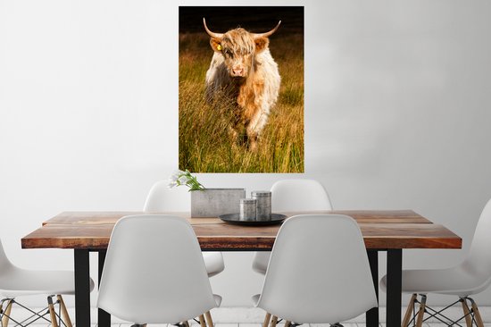 Blonde écossaise Highlander dans le papier affiche sombre