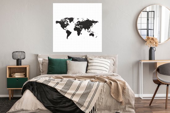 Carte du monde minimaliste sur papier affiche de fond quadrillé