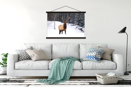 Affiche textielposter cerf dans la neige lattes noir 150x100 cm