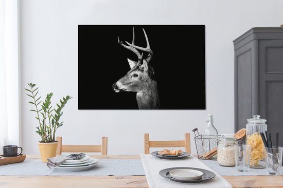 Tableau Zwart Portrait d'un cerf 140x90 cm - Tirage photo sur toile (Décoration murale salon / chambre) / Peintures sur toile animaux sauvages