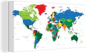 Canvas Wereldkaart - 40x20 - Wanddecoratie Wereldkaart - Kleuren - Topografie