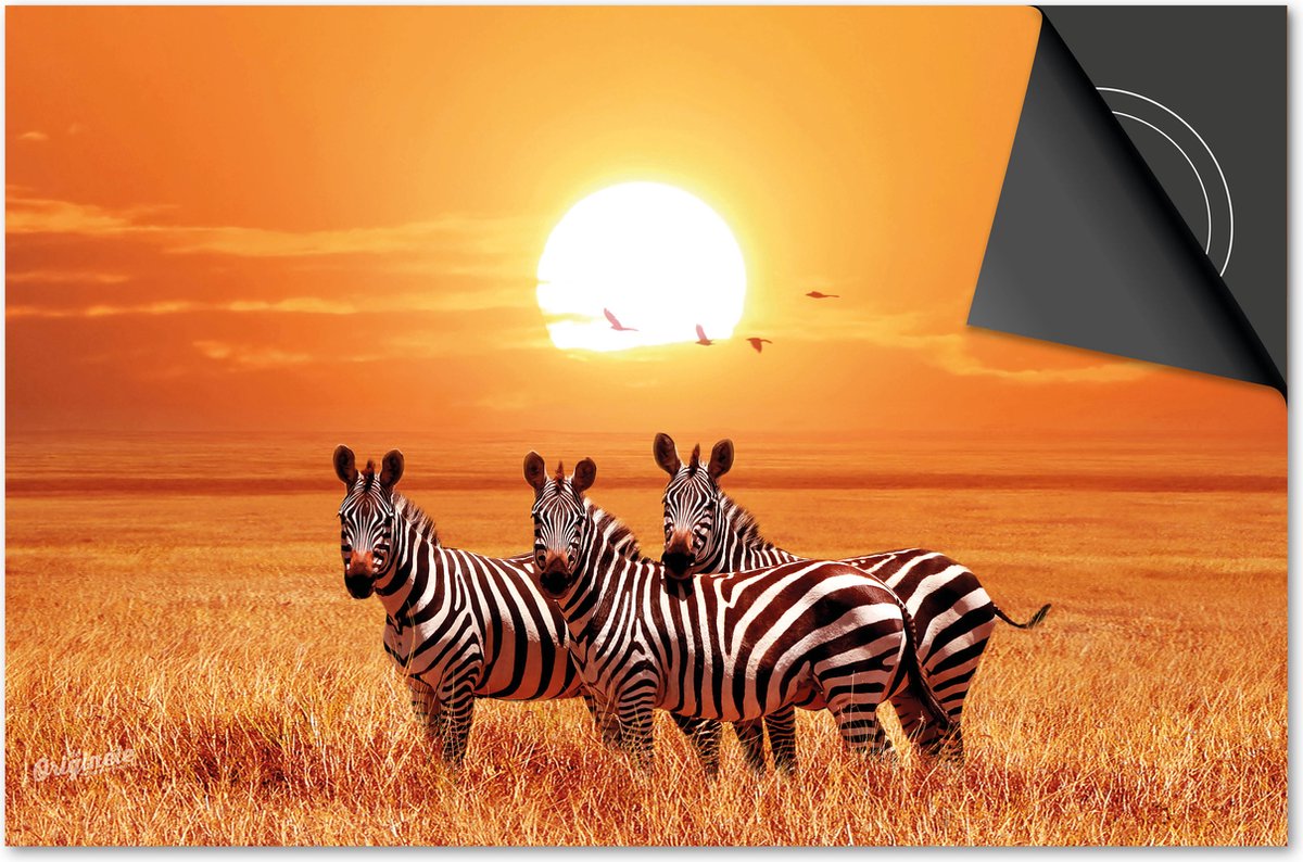 Inductie beschermer 65x52 - afdekplaat inductie mat - Dietrix Kookplaat beschermer - DELUXE - Dieren - Zebras zonsondergang Afrika